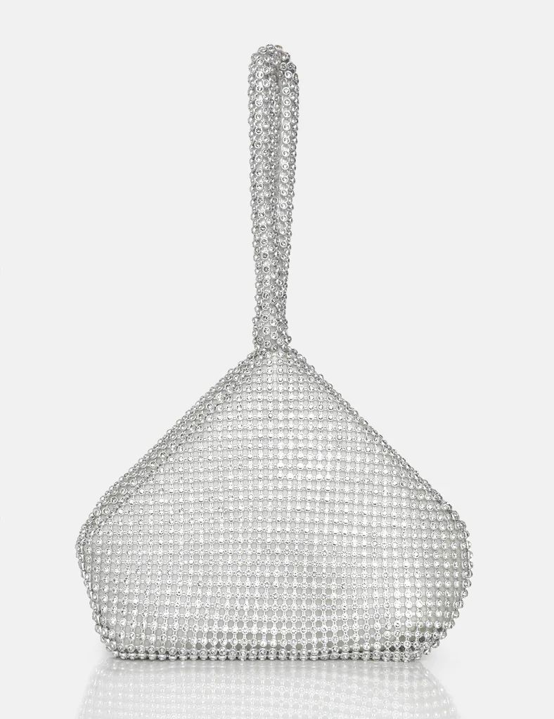 The Lavender Silver Diamante Mini Pouch Party Bag | Public Desire
