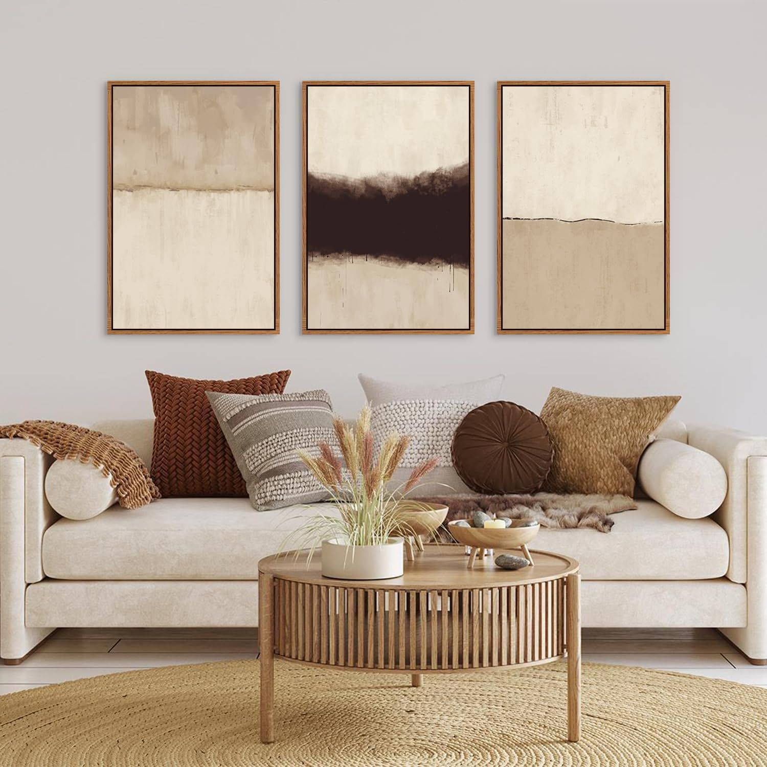 CHDITB Large Abstract Framed Canvas Wall Art Set, Modern Neutral Wall Decor, Minimalist Textured ... | Amazon (US)