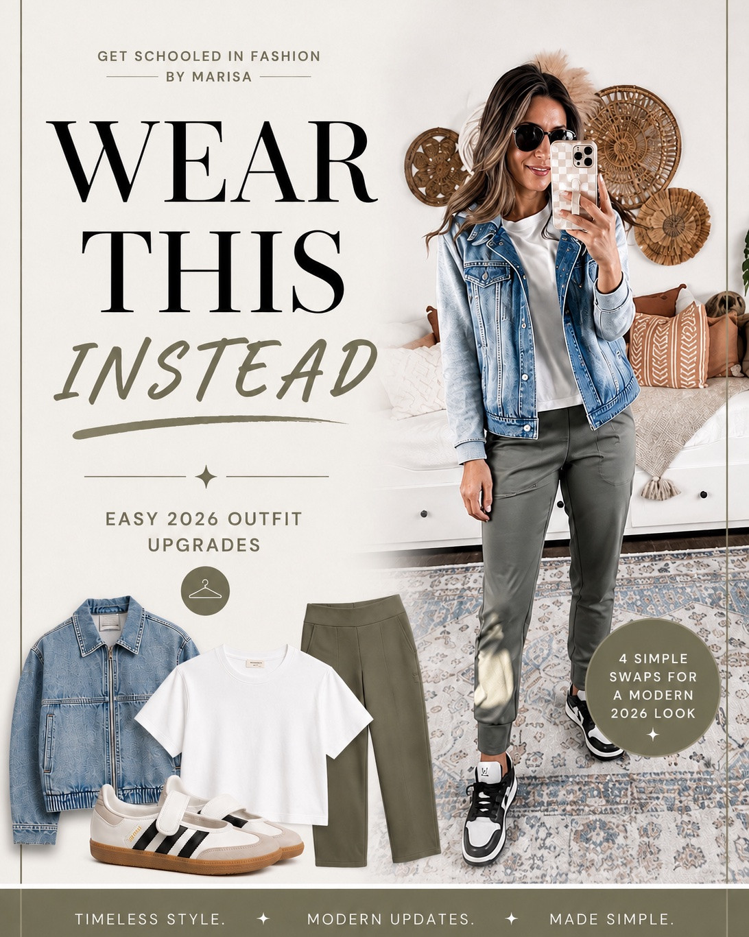 Still want to look cute and put together but also comfortable? This is exactly the kind of outfit formula I keep reaching for lately. Simple basics, a great denim jacket, elevated sneakers, and pants that actually feel good to wear. Small swaps like this instantly make everyday outfits feel more current without trying too hard.

#LTKSeasonal #LTKootd