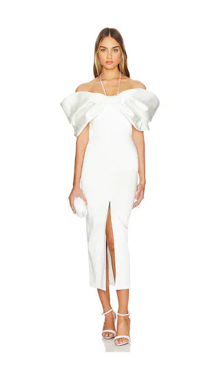 Bow Embellished Midi Dress in White | Revolve Clothing (Global)