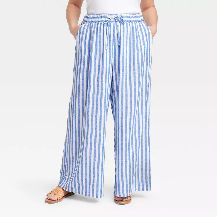 Women's High-Rise Wide Leg Linen Pull-On Pants - Ava & Viv™ | Target