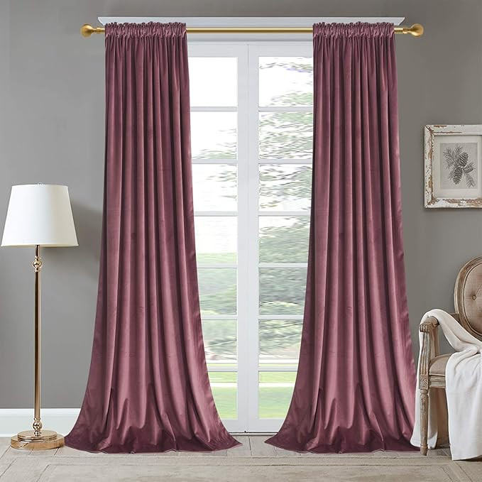 Roslynwood Home Decorative Velvet Curtains 52 inch Width for Bedroom Solid Soft Sunlight Block Wi... | Amazon (US)