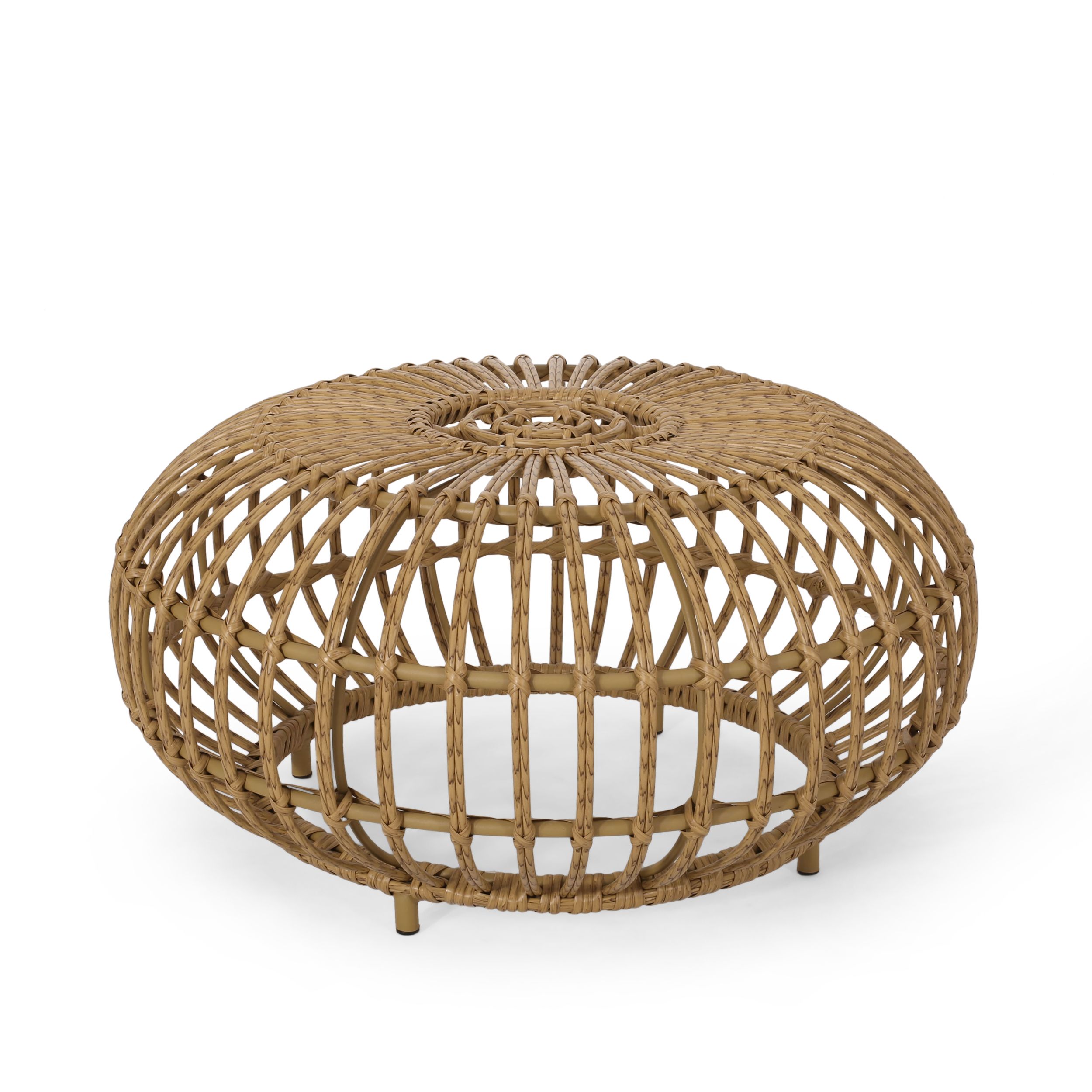 Noble House Ottawa Outdoor Faux Rattan & Iron Coffee Table in Light Brown | Walmart (US)