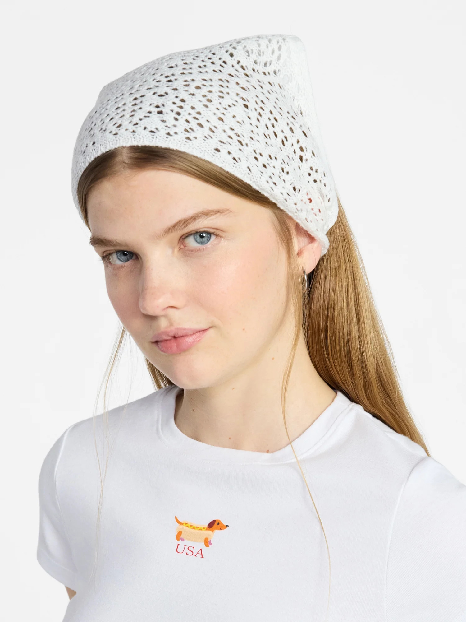 No Boundaries Women's Star Woven Triangle Headscarf, White, Youth Pattern | Walmart (US)