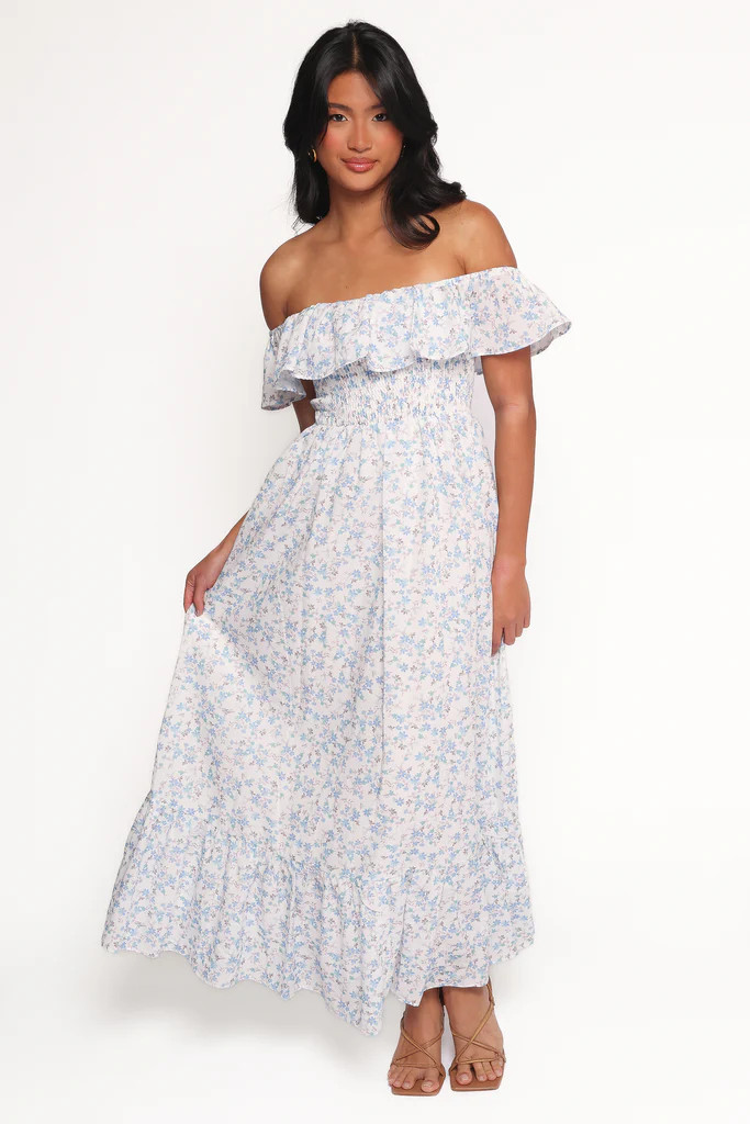 Priscilla Strapless Midi Dress - Blue Floral | Petal & Pup (US)