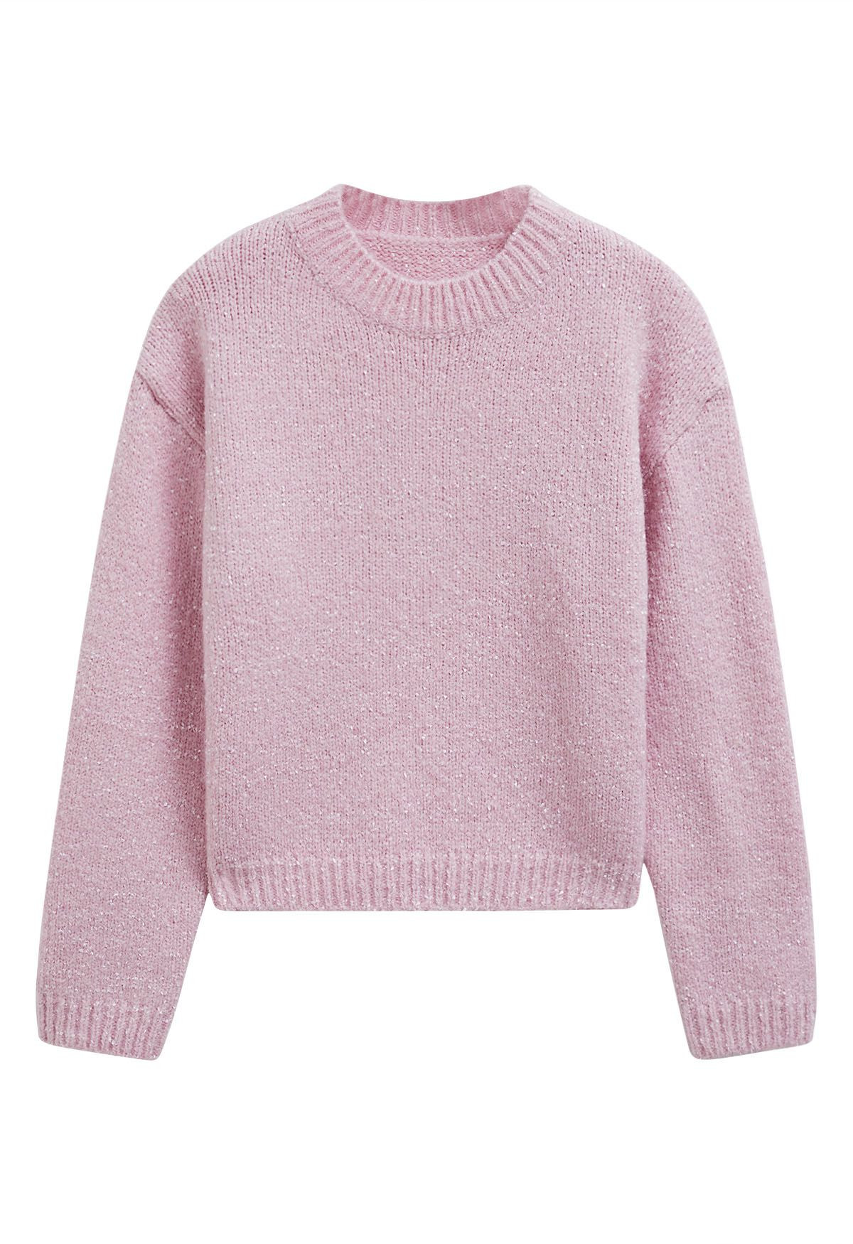 Drop Shoulder Rib Edge Knit Sweater in Pink | Chicwish
