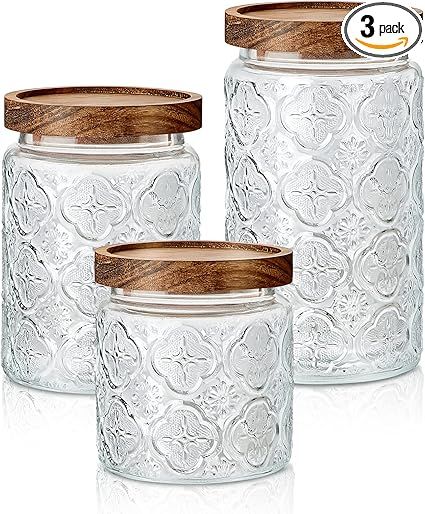 Gerrii 3 Pcs Glass Food Storage Containers 17/24/34 oz Vintage Glass Jar with Lid Begonia Pattern... | Amazon (US)