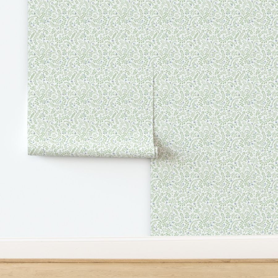 Veronica Soft Blue and Green on White copy Wallpaper bydanika_herrick | Spoonflower