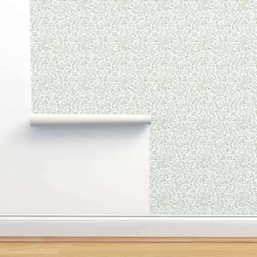 Veronica Soft Blue and Green on White copy Wallpaper bydanika_herrick | Spoonflower
