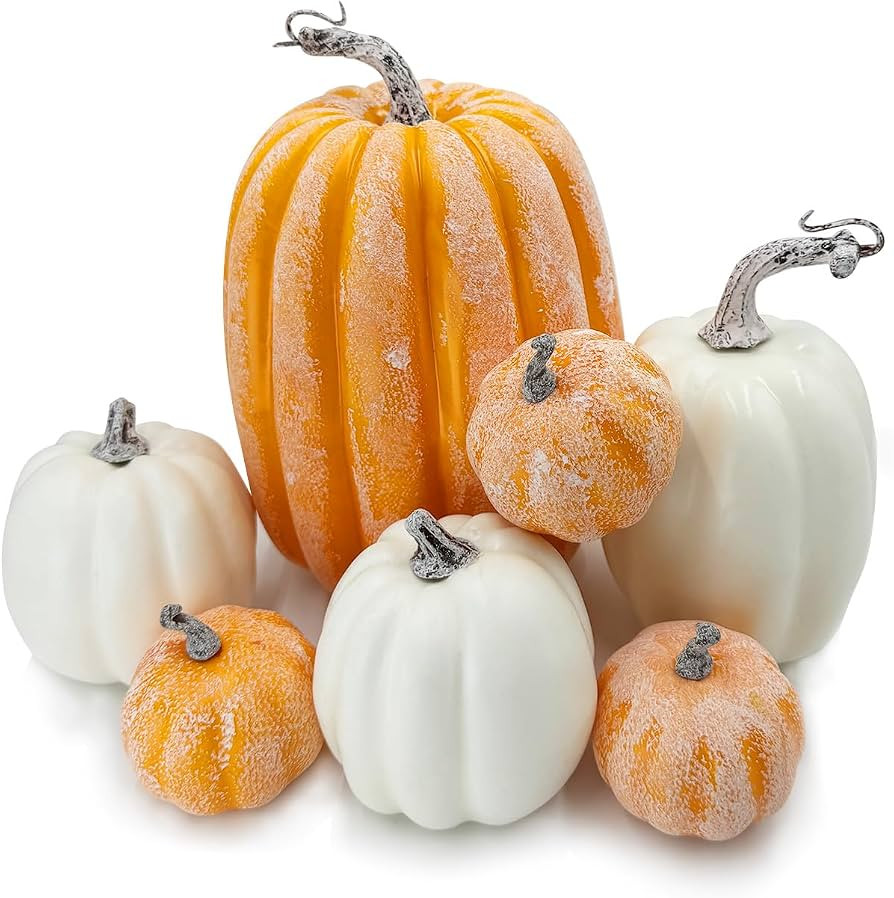 DOJoykey 7pcs Yellow and White Artificial Pumpkins,Autumn Decoration for Thanksgiving Halloween C... | Amazon (UK)