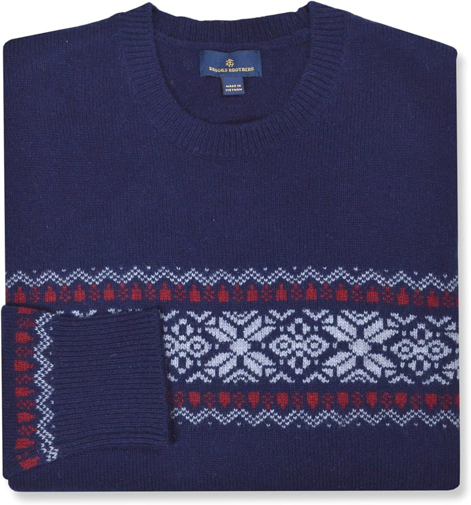 Brooks Brothers Mens Mediumweight Wool Blend Fair Isle Knit Crewneck Sweatshirt Sweater, | Amazon (US)