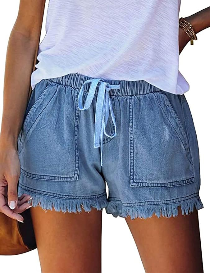 SESERAGI Womens Cotton Linen Shorts Soft Elastic Waist Summer Casual Short Pants | Amazon (US)