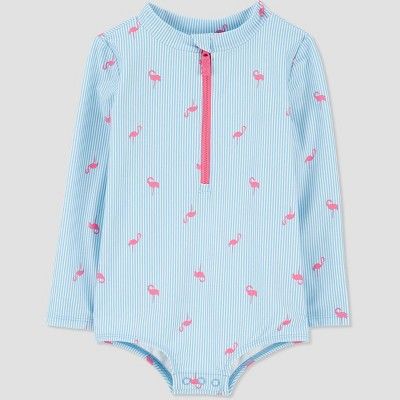 Carter's Just One You®️ Baby Girls' Long Sleeve One Piece Rash Guard - White/Light Blue 12M | Target
