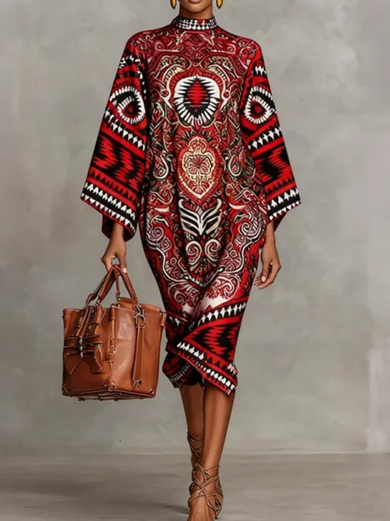 Stylewe Women Elegant X-Line Plain Buttoned Stand Collar  Midi Dress | Stylewe