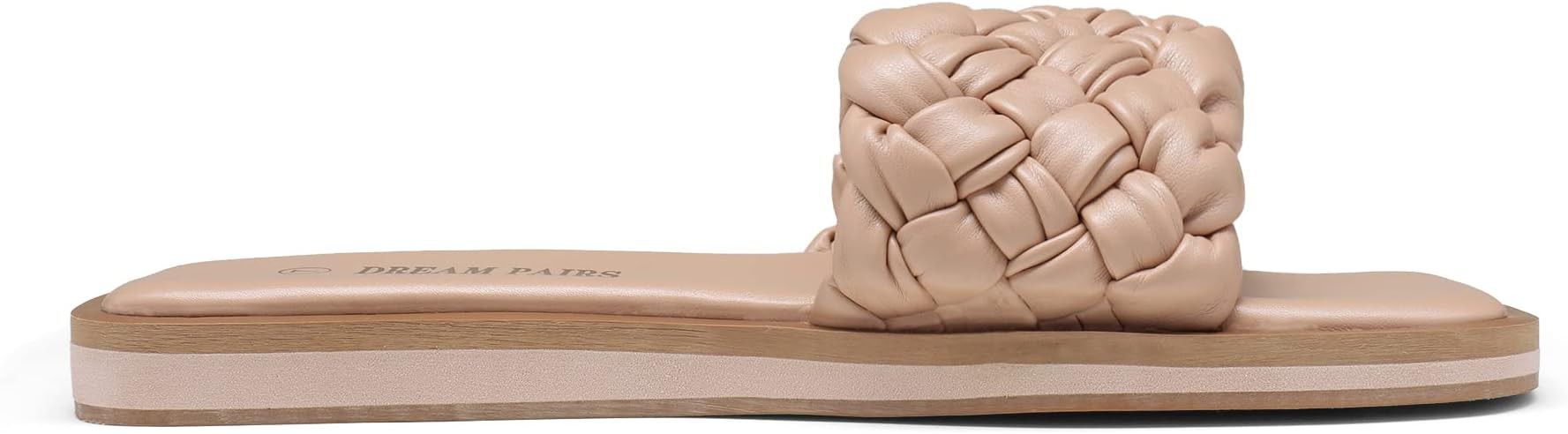 DREAM PAIRS Women's Square Open Toe Slide Sandals Cute Slip on Braided Strap Rhinestone Flat Sand... | Amazon (US)