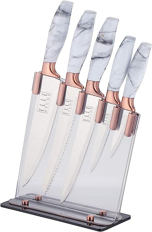 Elle Decor 5-Piece Professional Kitchen Knife Set with Block and Marble Handles | Amazon (US)