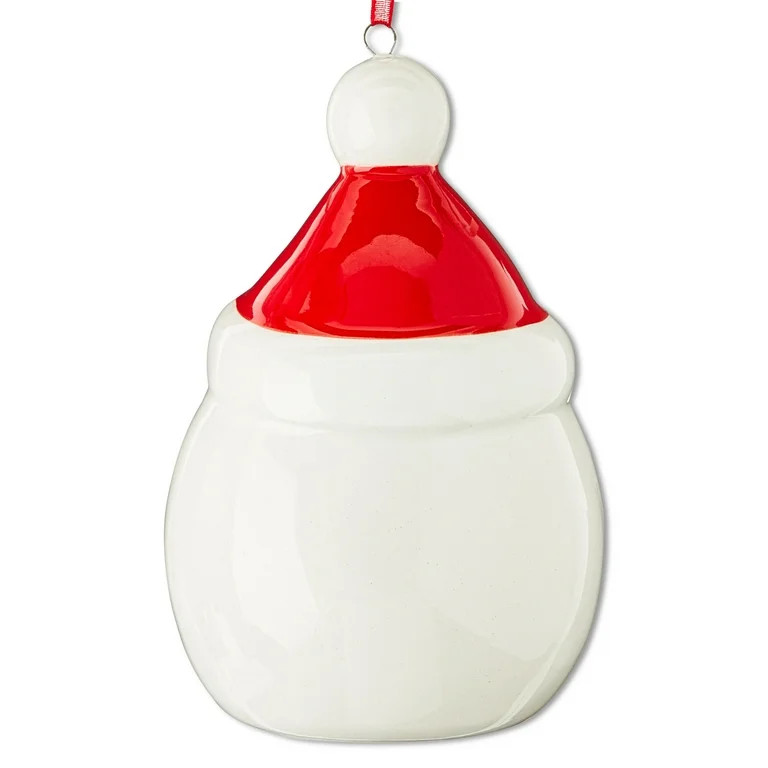 Red and White Ceramic Santa Head Christmas Ornament, Joyel Theme, 4.7", by Holiday Time | Walmart (US)