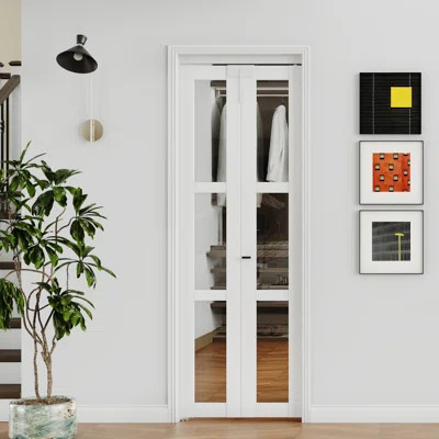 Glass Bifold Door - 3 Lite Transparent Glass Design With Bifold Door Lock & T Shape Handle | Wayfair North America