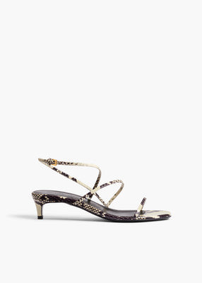 KHAITE - Loop Kitten Heel Sandal In Natural Python-Embossed Leather | Khaite