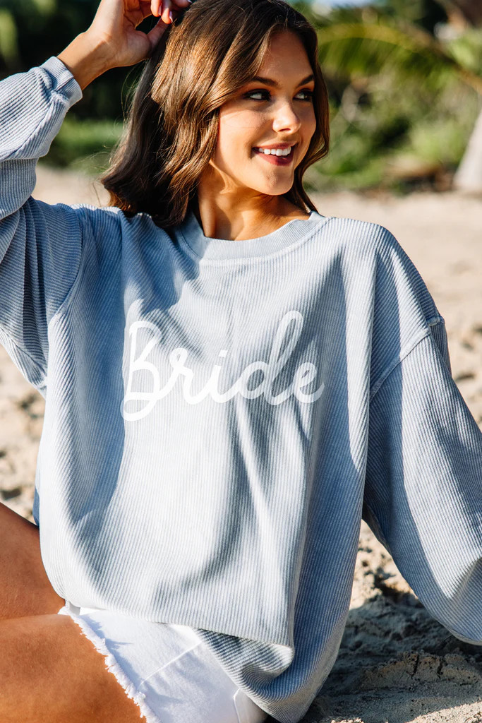 Bride Denim Blue Corded Graphic Sweatshirt | The Mint Julep Boutique