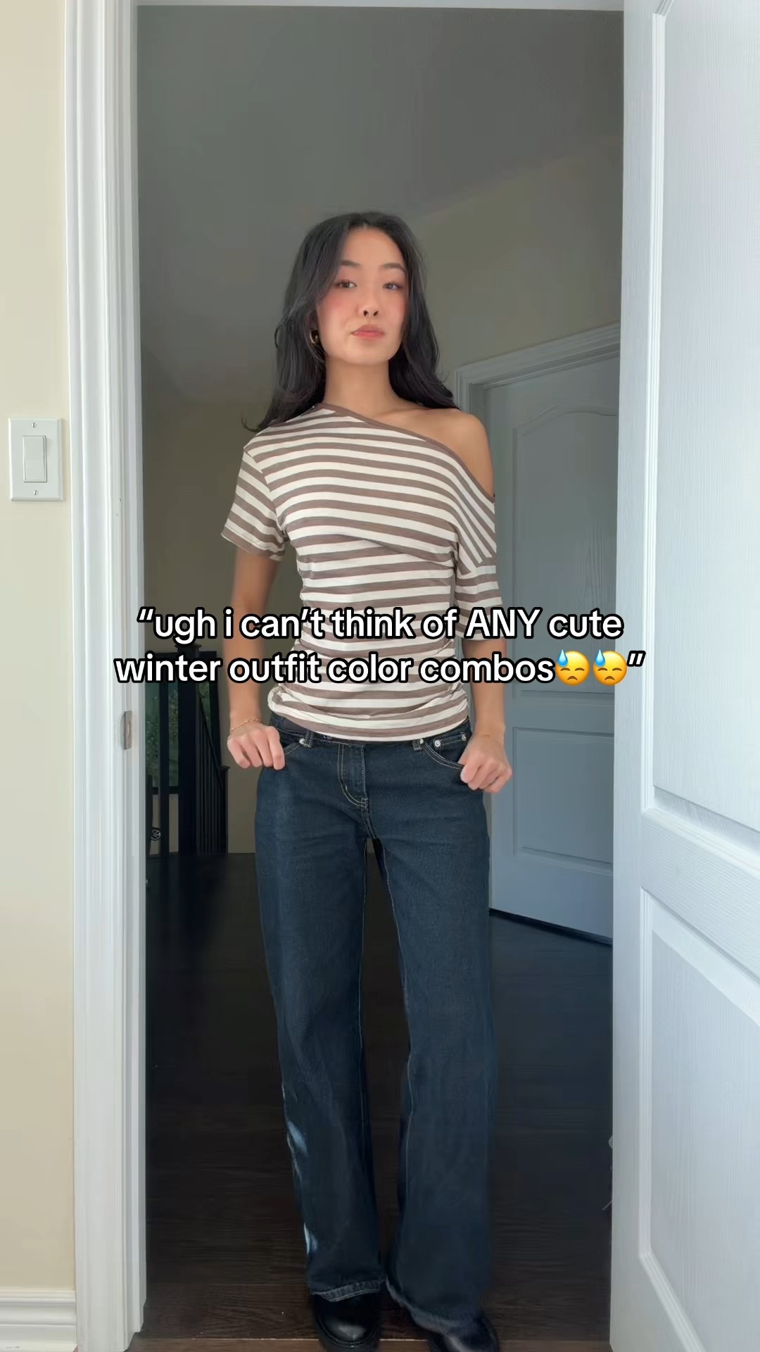 winter outfit color combos! (pink sweater is from Sezane, but they don’t sell it anymore, first stripe top is princess polly, the last jacket is revolve!) 