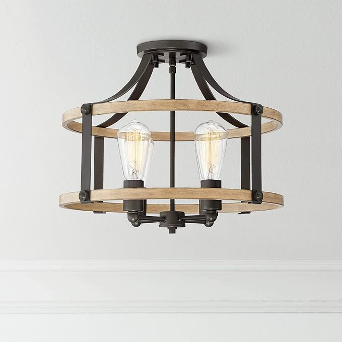 Buford Rustic Farmhouse Ceiling Light Semi Flush Mount Fixture Faux Wood Black 18" Wide 4-Light f... | Amazon (US)