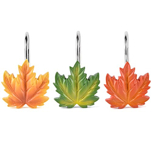 Maple Leaf Shower Curtain Hooks,12Pcs Autumn Thanksgiving Decorative Fall Maple Leaves Rustproof Shower Curtain Hangers Rings for Bathroom Decoration (Maple) | Amazon (US)