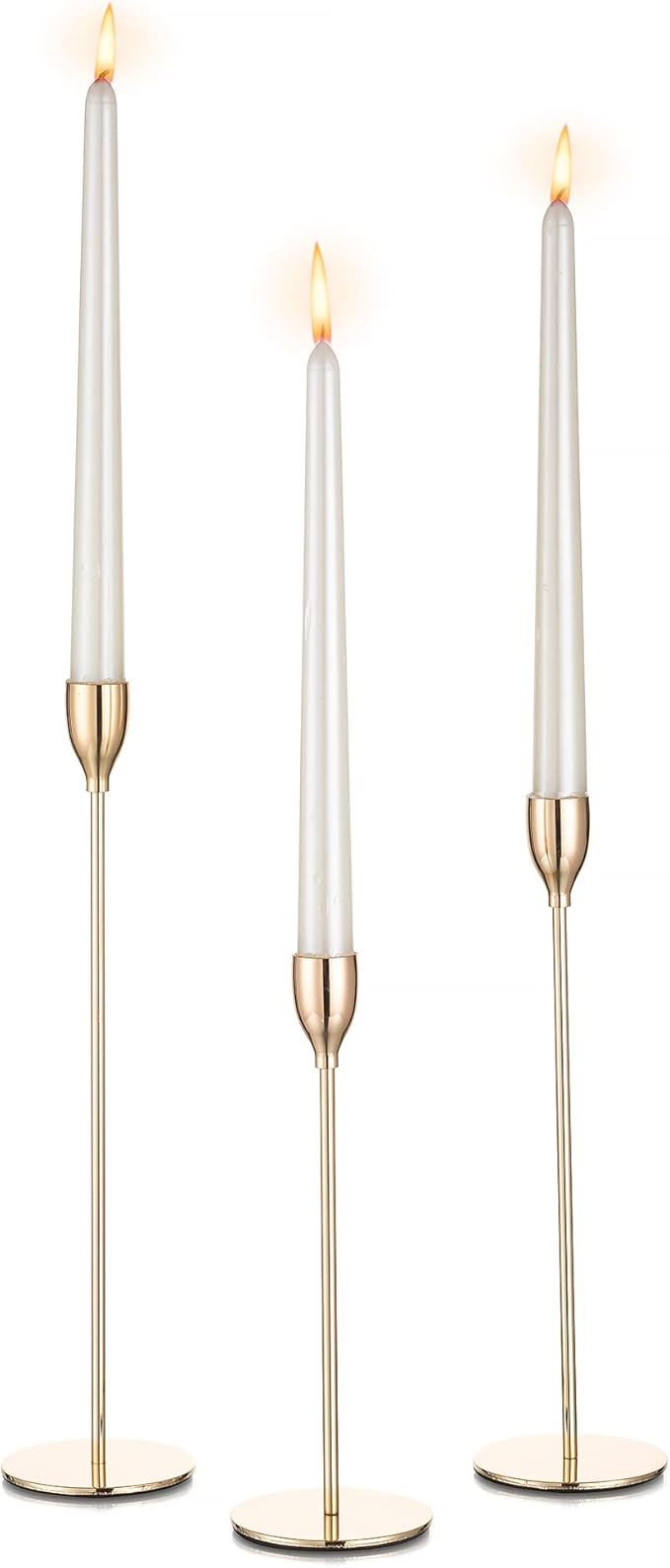 Inweder Taper Candle Holders for Candlesticks, Set of 3 Gold Candlestick Holders, Metal Candle St... | Amazon (US)