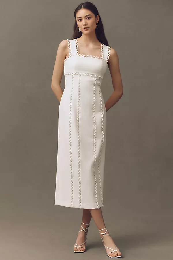BHLDN Sleeveless Square-Neck Scallop-Trim Slim Midi Dress | Anthropologie (US)