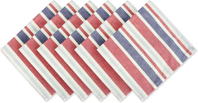 DII Patriotic Stripes 4th of July Tabletop Collection, Napkin Set, 20x20, Red, White, and Blue Ba... | Amazon (US)