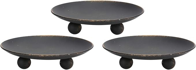 Rustic Black Iron Plate Candle Holder,Decorative Iron Pillar Candle Holder, Set of 3,Pedestal Can... | Amazon (US)
