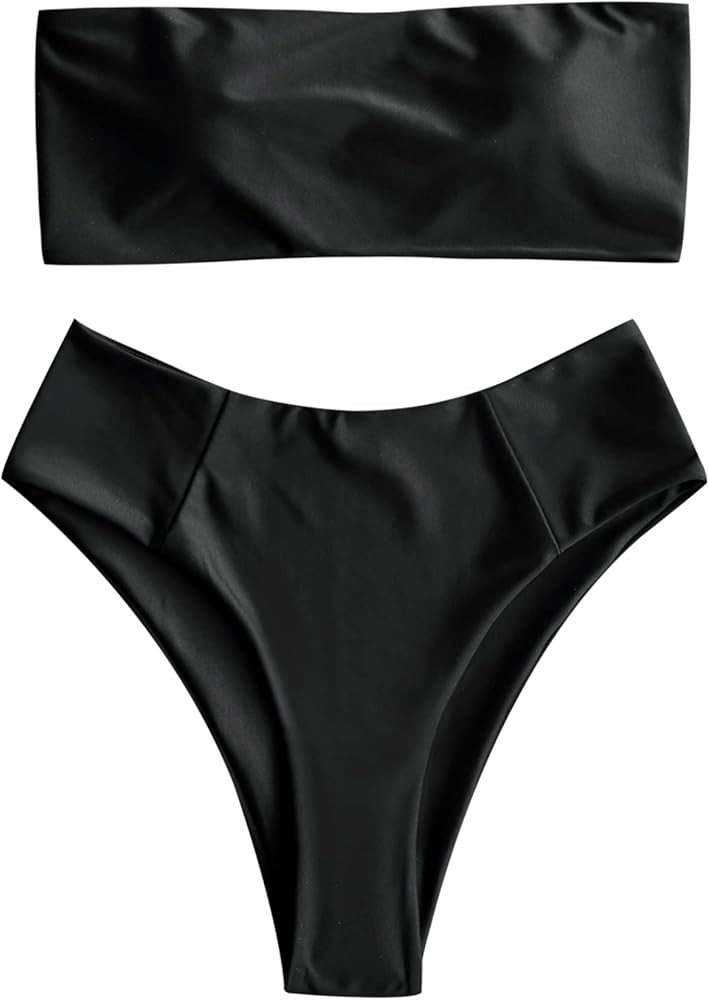ZAFUL Women's Strapless Solid Color 2 Pieces Swimsuit Bandeau Bikini Bathing Suit | Amazon (US)