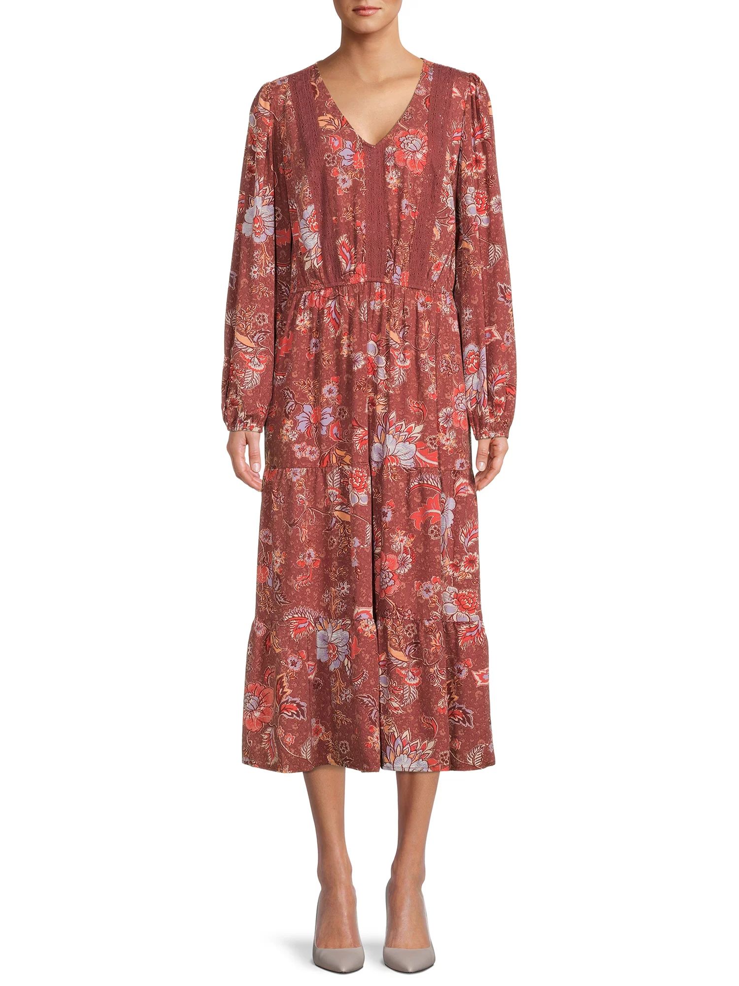 LA Threads Women's Lace Inset Tiered Maxi Dress | Walmart (US)