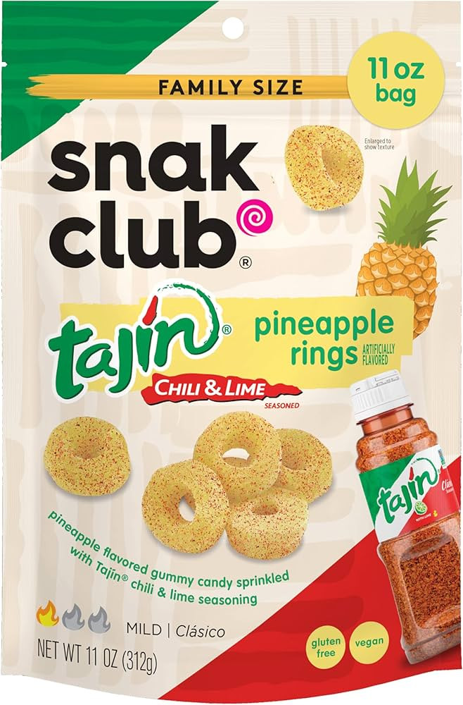 Snak Club Tajin Pineapple Rings Gummy Candy, Fruit Candy Gummies with Chili and Lime Seasoning, M... | Amazon (US)