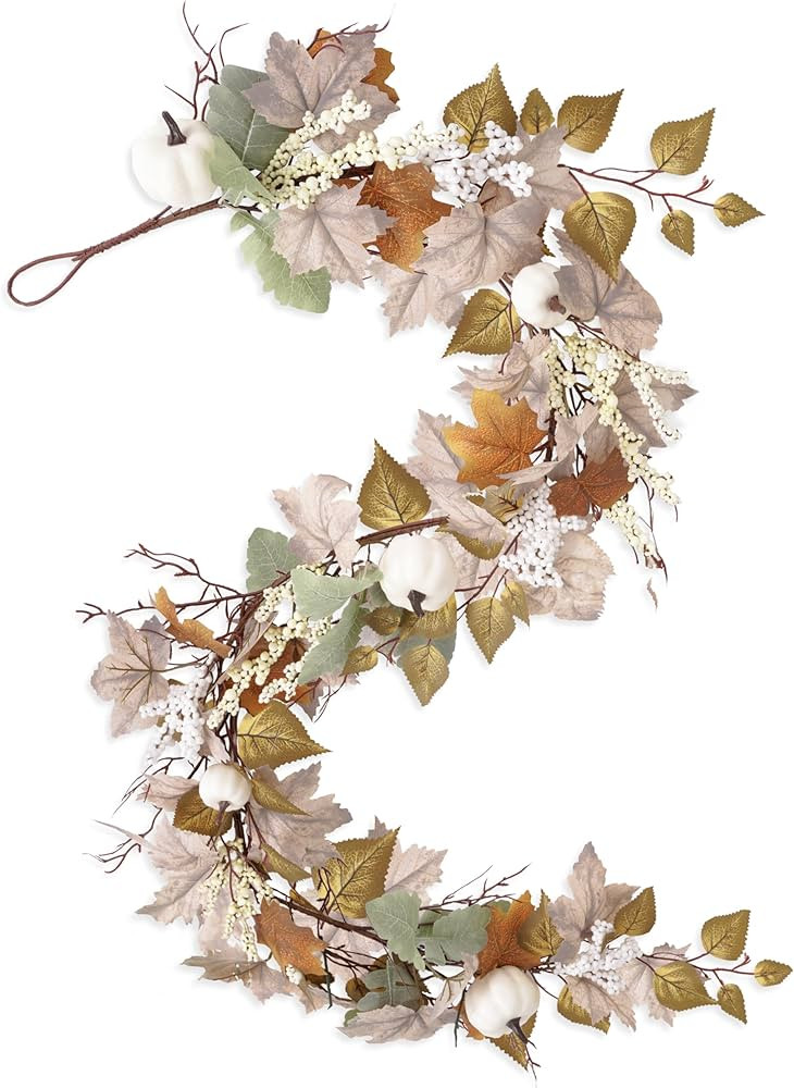 XmasExp Fall Garland-Fall Decorations for Home-5Ft Fall Leaf Garland Autumn Rustic Maple Berry Wh... | Amazon (US)
