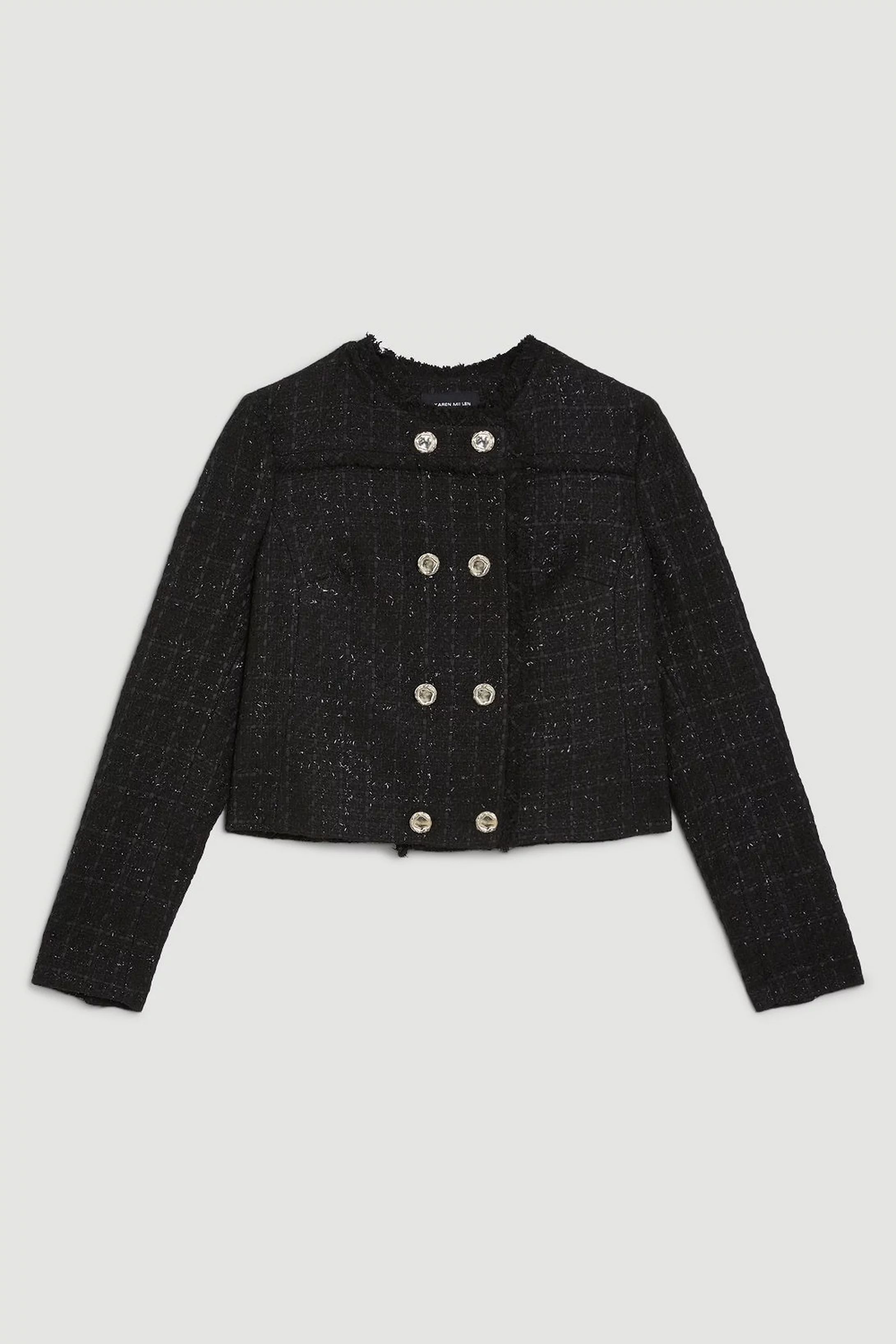 Tailored Sparkle Boucle Double Breasted Jacket | Karen Millen UK + IE + DE + NL