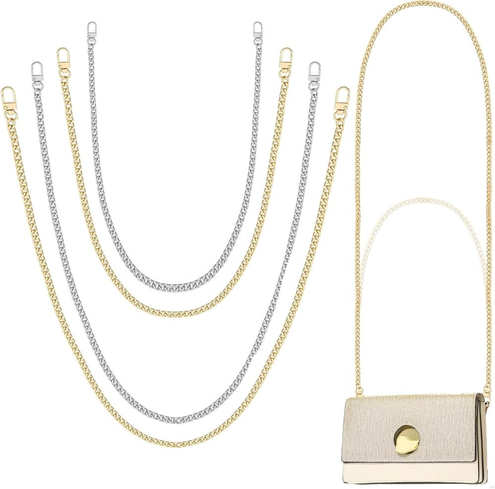 4 Pcs Silver Gold Purse Chain Straps, Chain Purse Strap, Replacement Chain for Purse, Flat Metal ... | Amazon (US)