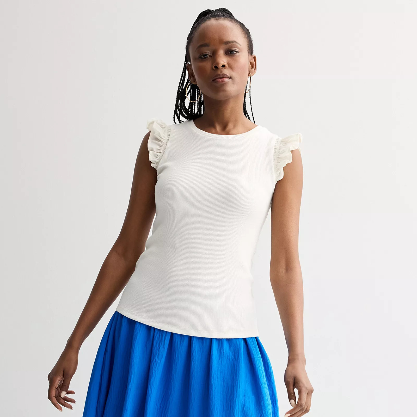 Women's Nine West Mixed Media Flutter Top, Size: XXL, Daisy Dew | Kohl's