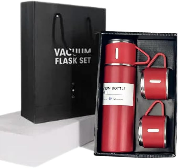 Kit Garrafa Termica Inox Isolada a Vacuo Parede Dupla Com Tampa Caneca e 2 Canecas 500ML Para Que... | Amazon (BR)