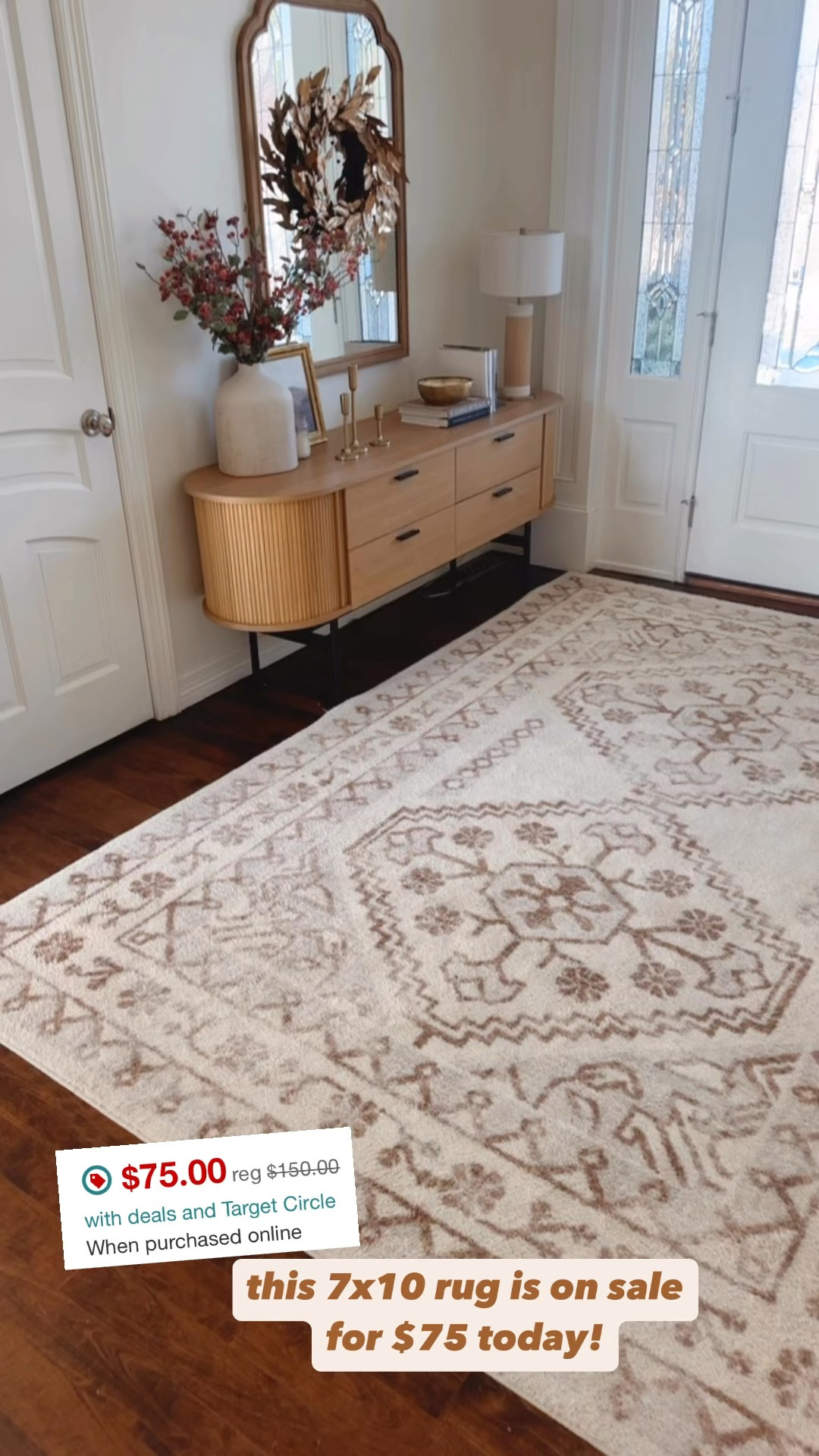 This area rug is on sale for $75 today in the 7x10 size. 

Sarah Joy, Target home, entryway, living room rug 

#LTKHoliday #LTKWatchNow #LTKCyberWeek