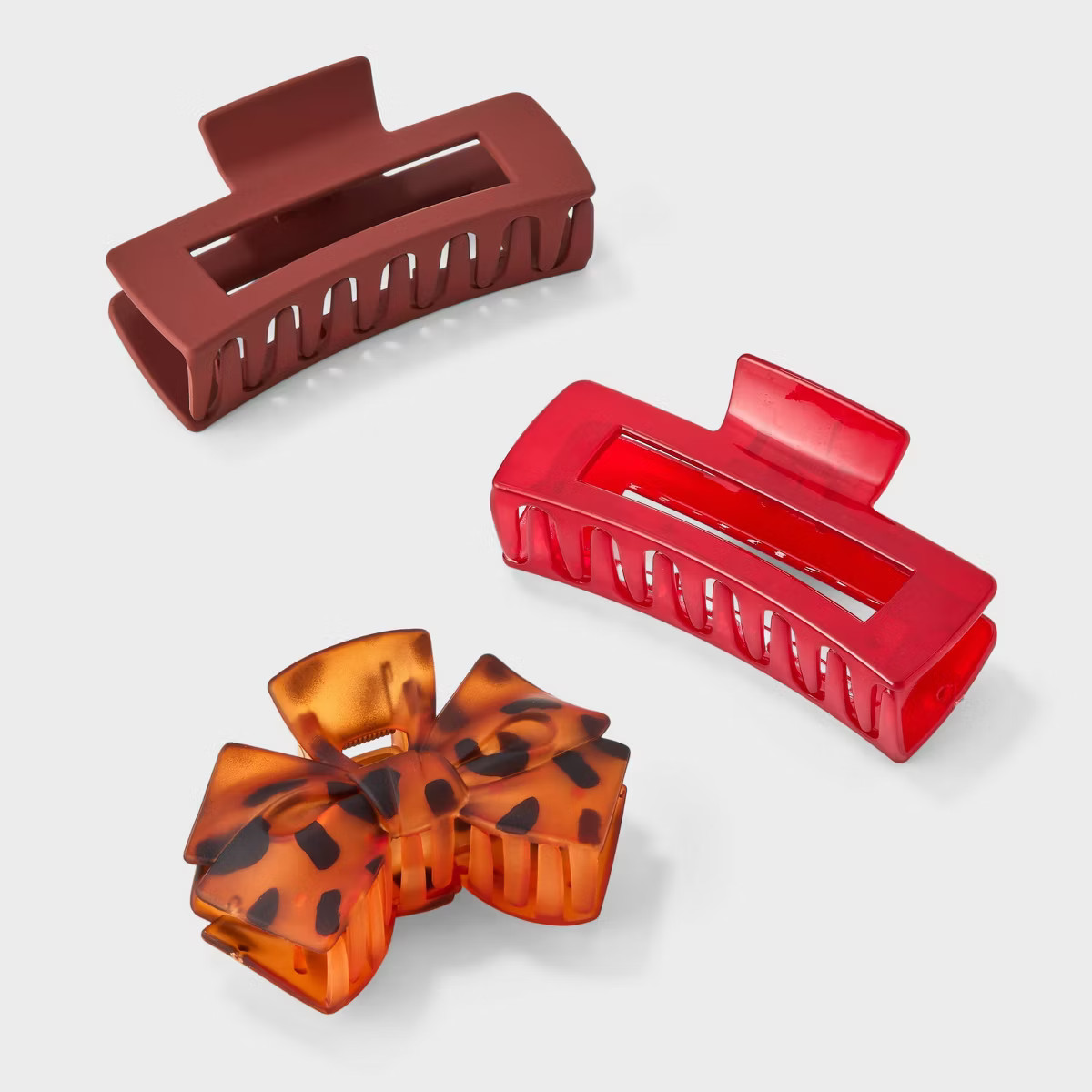 Rectangle and Bow Claw Hair Clip Set 3pc - Wild Fable™ Red/Orange | Target