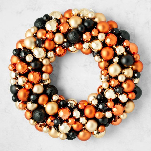 Pre-Lit Halloween Bauble Faux Wreath, 28" | Williams-Sonoma