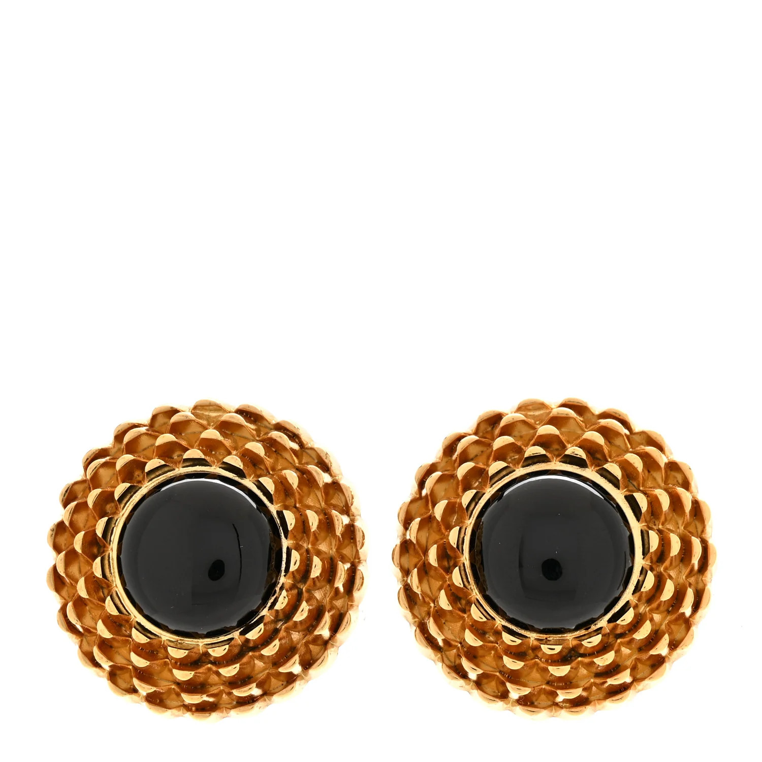 Metal Resin Cabochon Scale Clip On Earrings Gold Black | FASHIONPHILE (US)
