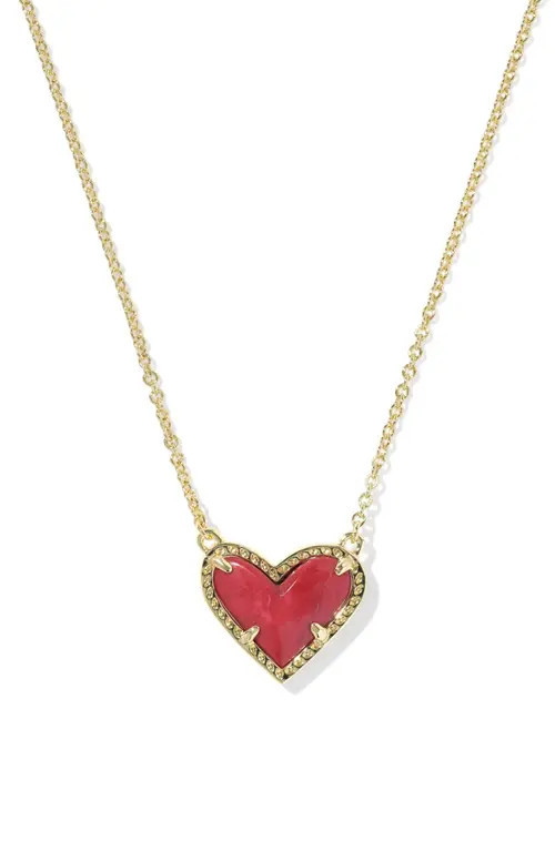 Kendra Scott Ari Heart Pendant Necklace in Gold Red Variegated Magnesite at Nordstrom | Nordstrom
