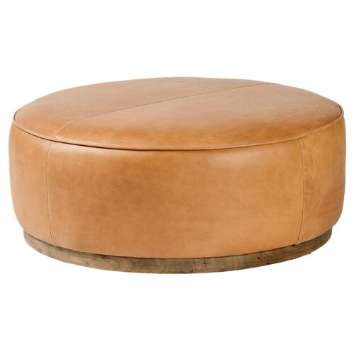 Janessa Large Round Ottoman, Leather | One Kings Lane