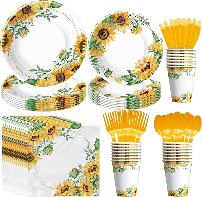 APOWBLS Sunflower Plates And Napkins Decorations for Birthday Bridal Shower | Amazon (US)