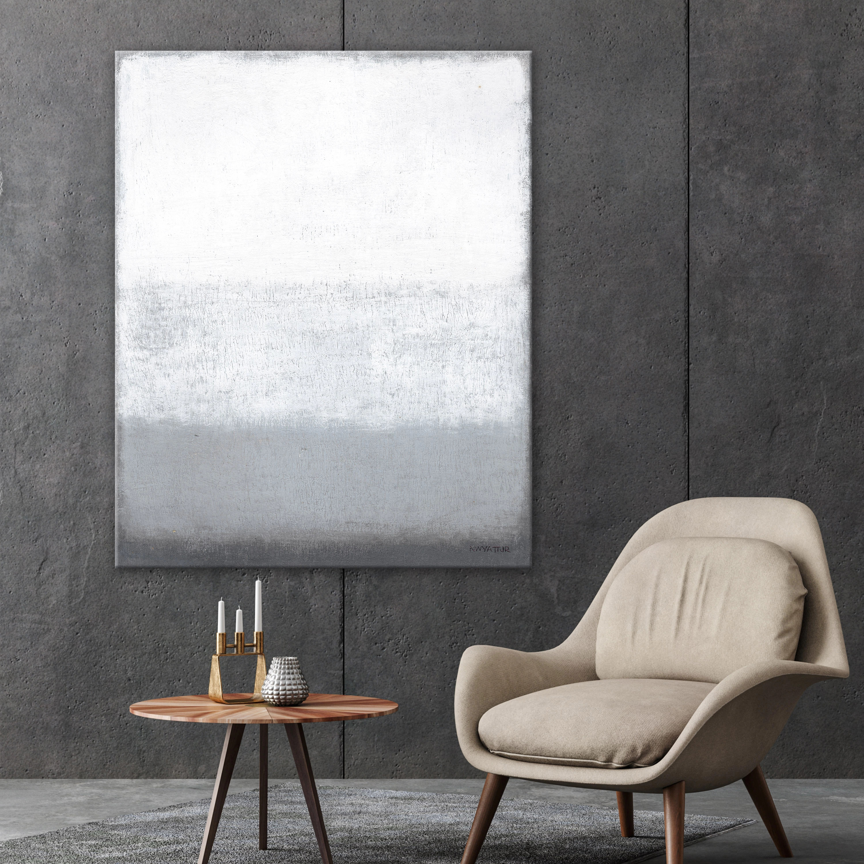 White Grey Composition Indoor Abstract Wall Art Canvas by Norman Wyatt Home | Bed Bath & Beyond