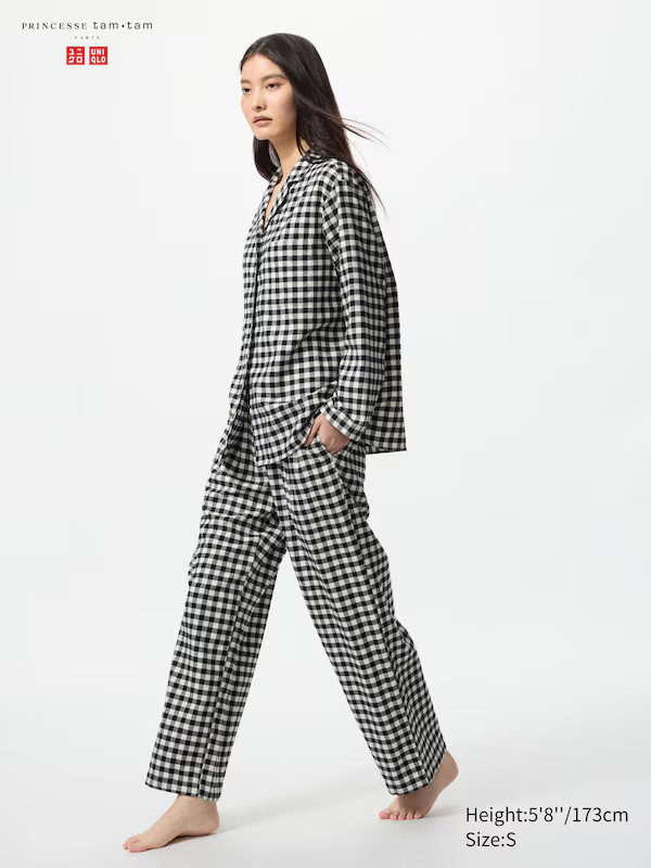Flannel Pyjamas (Long Sleeve, Gingham) | UNIQLO (UK)