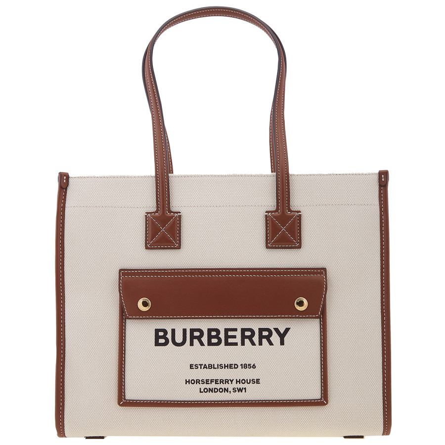 Burberry Freya Small Two-tone Canvas And Leather Tote In Natural/Tan | Jomashop.com & JomaDeals.com