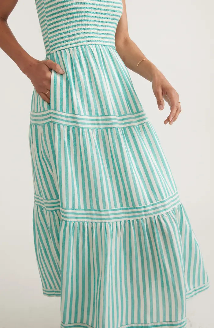 Marine Layer Selene Stripe Smocked Tiered Midi Sundress | Nordstrom | Nordstrom